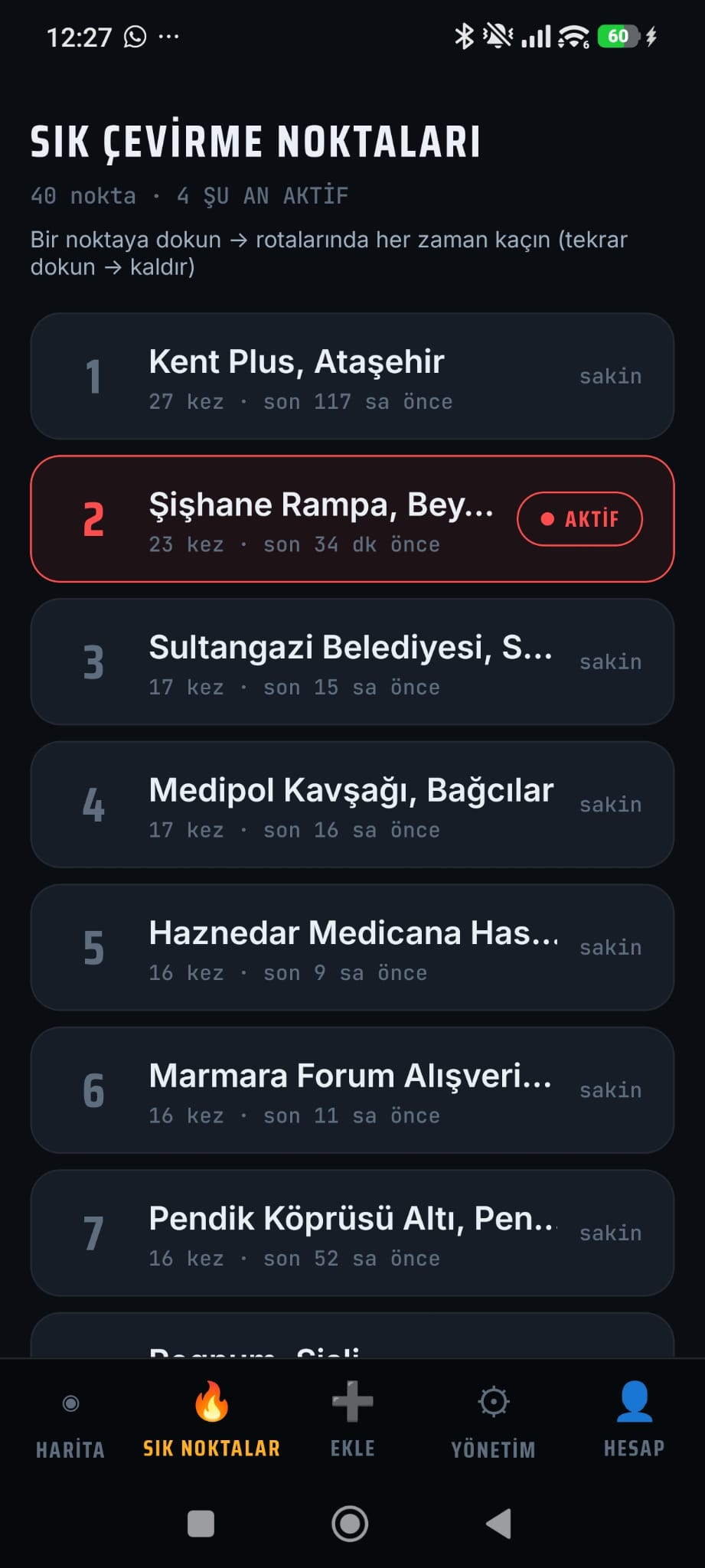 Sık çevirme noktaları listesi